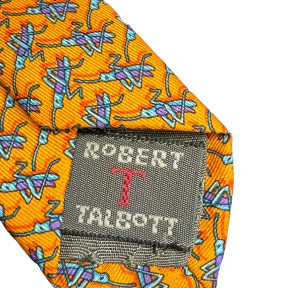 Robert Talbott big & tall men’s orange insect crickets print silk necktie - Picture 4 of 8